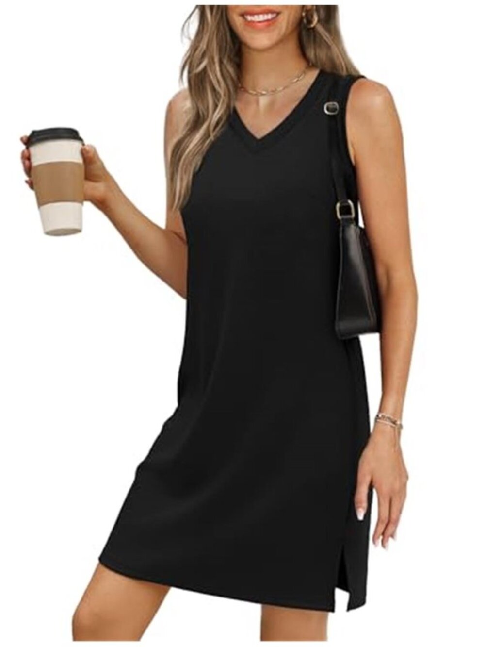 Womens Sleeveless V Neck Summer Dress Casual Beach Sundress Swing Midi Dress